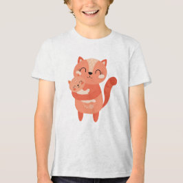 Camiseta Triblenda Ilustración de gato mamá linda abrazando gatito
