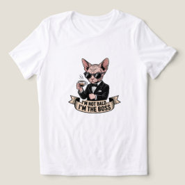 Camiseta Triblenda Ilustración de gato Sphynx jefe tomando café