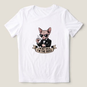 Camiseta Triblenda Ilustración de gato Sphynx jefe tomando café