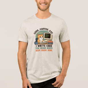 Camiseta Triblenda Ilustración de humor de programador de gato de caf