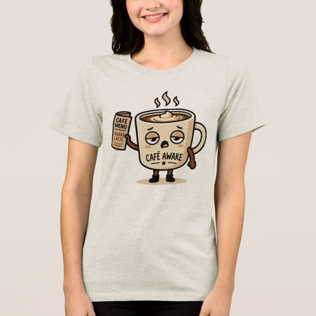 Camiseta Triblenda Ilustración de mascota de café dormida y linda al  (Anverso)