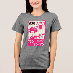 Camiseta Triblenda Ilustración de moda de kimono japonés vintage