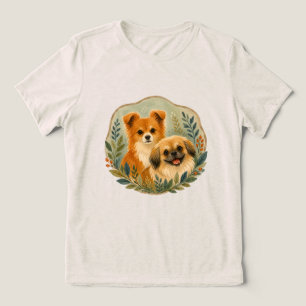 Camiseta Triblenda Ilustración de perro Pomchi y Pekingese en acuarel