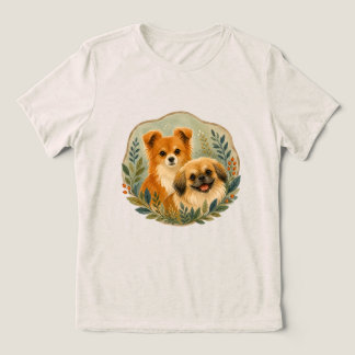 Camiseta Triblenda Ilustración de perro Pomchi y Pekingese en acuarel