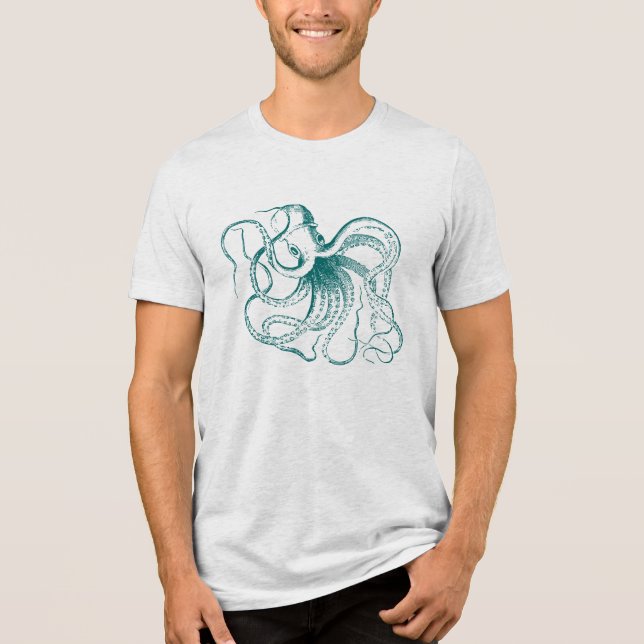 Camiseta Triblenda Ilustracion de pulpo Verde azulado oscuro (Anverso)
