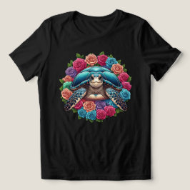 Camiseta Triblenda Ilustracion de tortuga colorida rodeado de Rosas