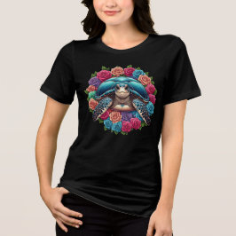 Camiseta Triblenda Ilustracion de tortuga colorida rodeado de Rosas