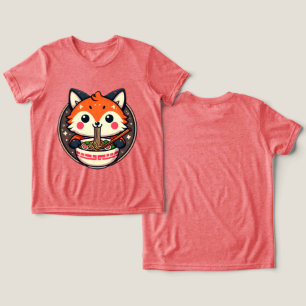 Camiseta Triblenda Ilustración de zorro de Ramen lindo para diseño de