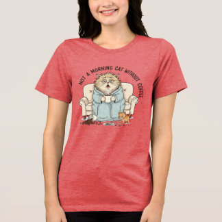 Camiseta Triblenda Ilustración divertida de gato gruñón tomando café