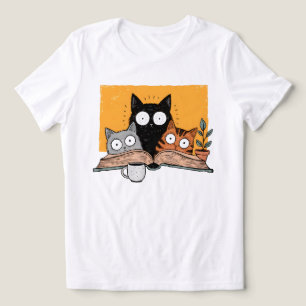Camiseta Triblenda Ilustración Divertida de Gatos Leyendo
