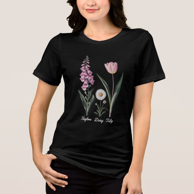 Camiseta Triblenda Ilustracion Floral Foxglove Daisy Tulip (Anverso)