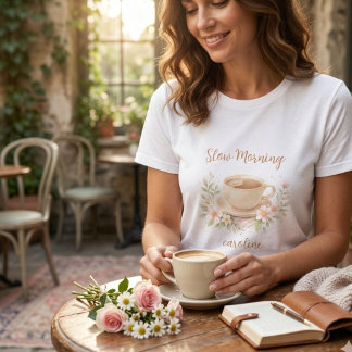 Camiseta Triblenda Ilustración floral y café en acuarela acogedora