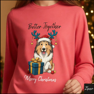 Camiseta Triblenda Ilustración Gráfica de Perro Collie de Navidad con