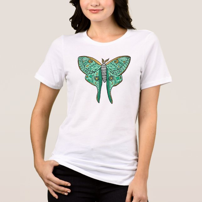 Camiseta Triblenda Ilustracion Luna Moth - Verde y Oro (Anverso)