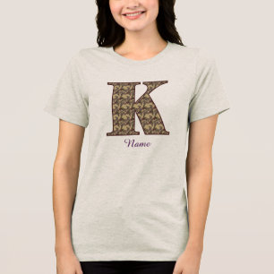 Camiseta Triblenda Inicial de monograma K Floral Vintage Personalizad