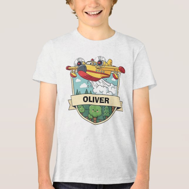 Camiseta Triblenda Insignia de avión de bomberos lindo (Anverso)