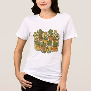Camiseta Triblenda Insignia Retro de los 70 de Cactus y Flores en Mac