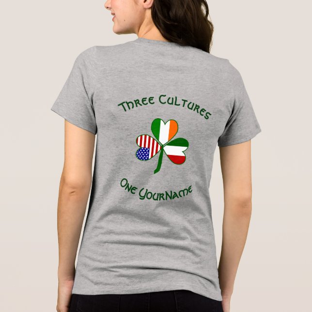 Camiseta Triblenda Italy Ireland USA Shamrock Flag Personalized Name (Reverso )