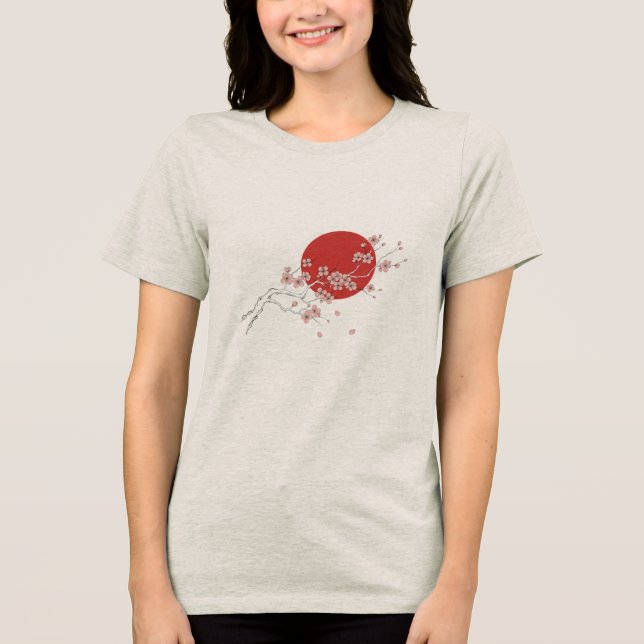 Camiseta Triblenda Japanese Minimalist Cherry Blossom Red Sun T-Shirt (Anverso)