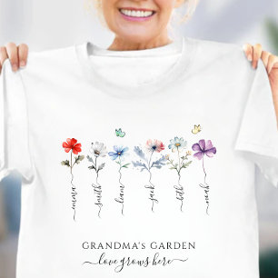 Camiseta Triblenda Jardín de la abuela con nombres de nietos Acuarela