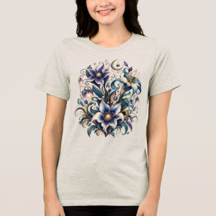 Camiseta Triblenda Jardín Encantado de Medianoche: Azul Luminoso y Do