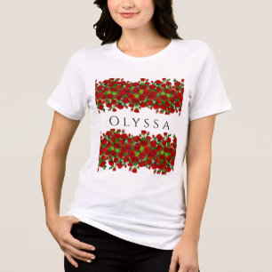 Camiseta Triblenda Jardín Romántico de Rosas Rojas Clásicas con Nombr