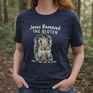 Camiseta Triblenda Jesús Quitó el Gluten Diseño Divertido de Ardilla