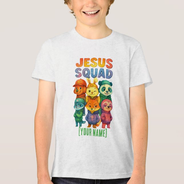 Camiseta Triblenda Jesus Squad – Custom Cute Christian Animal Crew (Anverso)