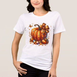 Camiseta Triblenda Jeweled Pumpkin With Gems and Bow Art T-Shirt
