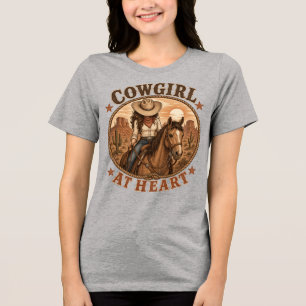 Camiseta Triblenda Jinete de Caballo Occidental Vaquera de Corazón