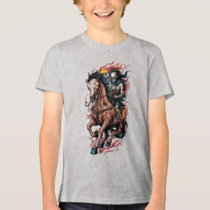 Camiseta Triblenda Jinete Esqueleto Ígneo en un Caballo Galopante