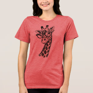 Camiseta Triblenda Jirafa Divertida y Linda con Gafas Gráfica de Muje