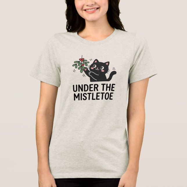 Camiseta Triblenda Jolly Joy Black Cat Mistletoe Cartoon T-Shirt (Anverso)
