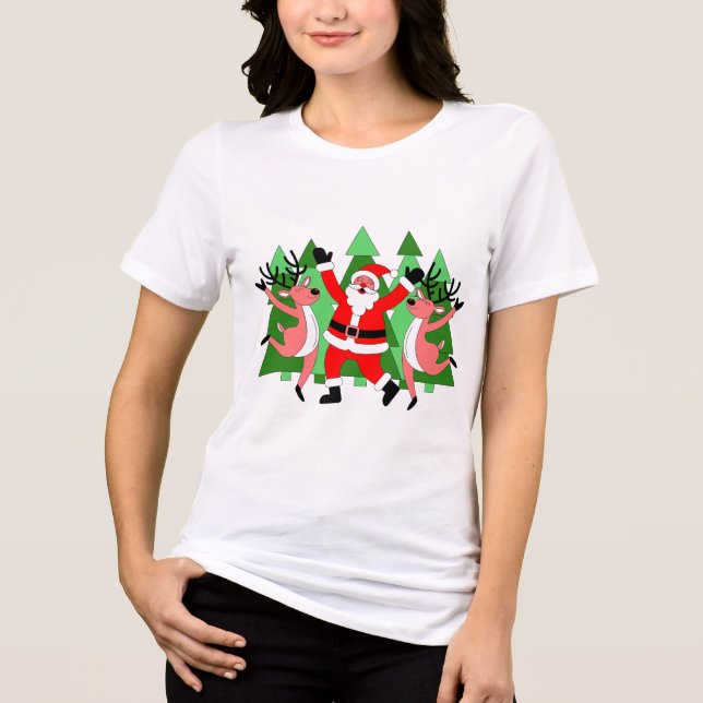 Camiseta Triblenda Jolly Santa and Reindeer Dance Christmas T-Shirt (Anverso)
