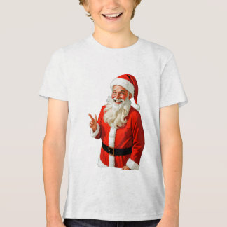 Camiseta Triblenda Jolly Santa Claus Making Peace Sign – Vintage Chri