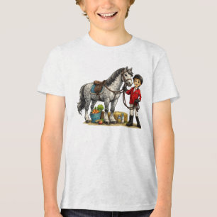 Camiseta Triblenda Joven Jinete Lindo Con Arte De Caballo Gris Pío