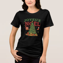 Camiseta Triblenda Joyeux Noël Christmas Tree French Holiday T-Shirt