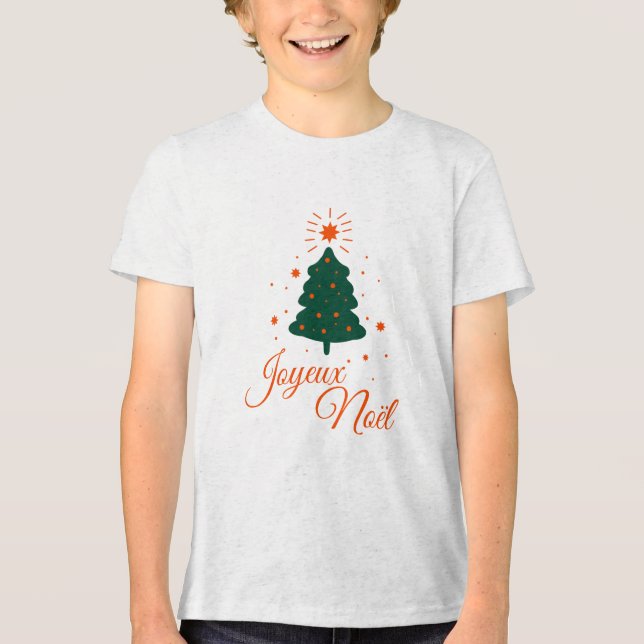 Camiseta Triblenda Joyeux Noël en rouge : sapin classique et joyeux (Anverso)
