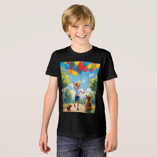 Camiseta Triblenda Joyful Playtime: Muchacho y pipa en un parque vibr (Anverso Completo)