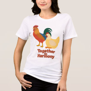 Camiseta Triblenda Juntas en armonía – Gallo y gallina pacíficos Muje