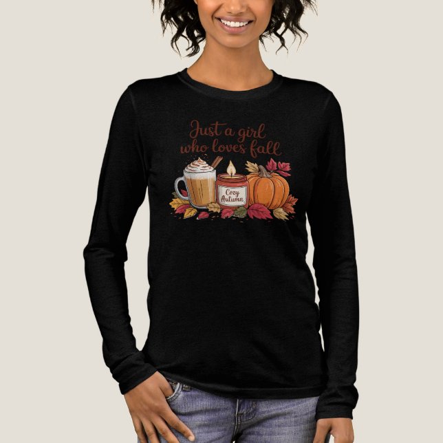 Camiseta Triblenda Just a Girl Who Loves Fall" Cozy Autumn Vibes (Anverso)