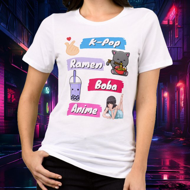 Camiseta Triblenda K-Pop, Ramen, Boba y Anime Pop Graphic (Anime, Boba, Ramen, K-Pop colorful fan graphic tee!)