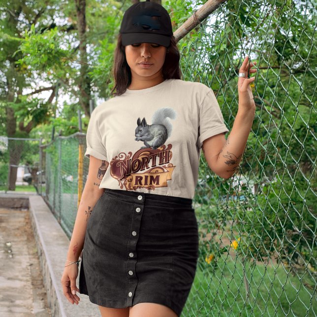 Camiseta Triblenda Kaibab Squirrel North Rim Lodge (young woman wearing a Grand Canyon North Rim Kaibab squirrel tshirt)