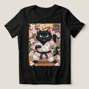 Camiseta Triblenda Karate de Gato Negro Kimono Lindo