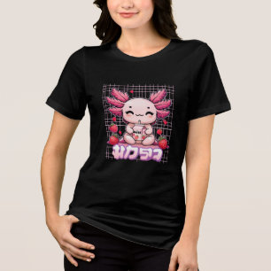 Camiseta Triblenda Kawaii Axolotl Bebiendo fresaLeche Pastel