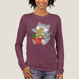 Camiseta Triblenda Kawaii Cat Ramen Noodle Funny Pet Cat