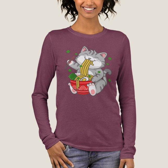 Camiseta Triblenda Kawaii Cat Ramen Noodle Funny Pet Cat (Anverso)