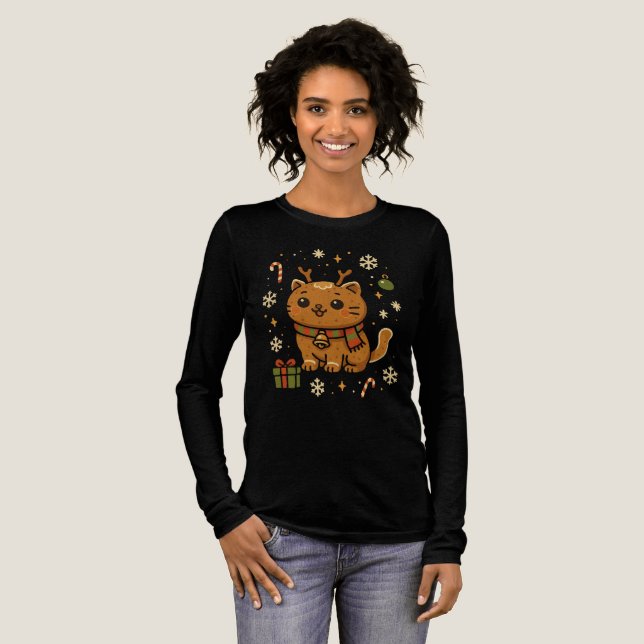 Camiseta Triblenda Kawaii Christmas Gingerbread Kitty - Meowy Xmas G (Anverso Completo)