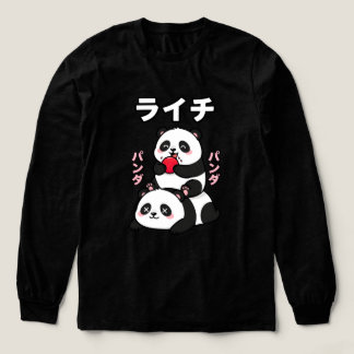 Camiseta Triblenda Kawaii Panda Apila Fruta de Lichi Dibujo Japonés