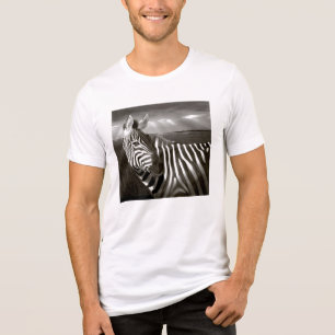Camiseta Triblenda Kenia. Blanco y negro de cebra y llanura.